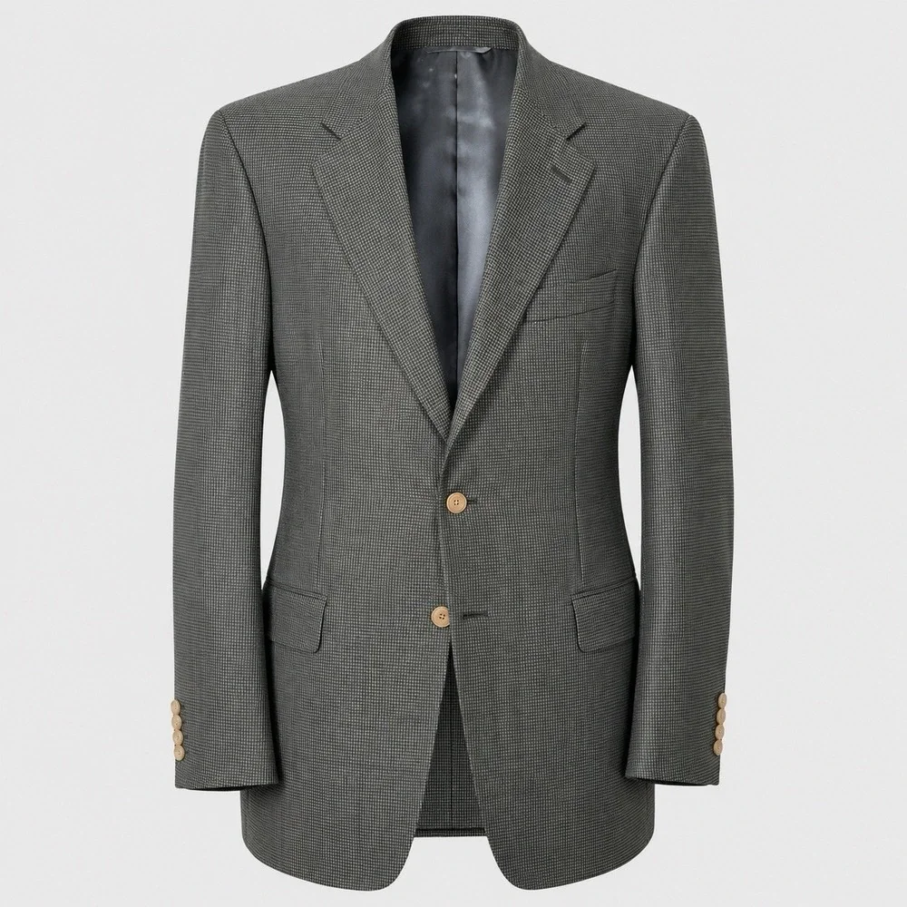 Vintage Hickey Freeman Canterbury Silk Wool Mini Houndstooth Blazer 44XL USA